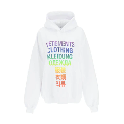 Vetements White Logo Print Hoodie Unisex UA53HD100ZWHITERAINB
