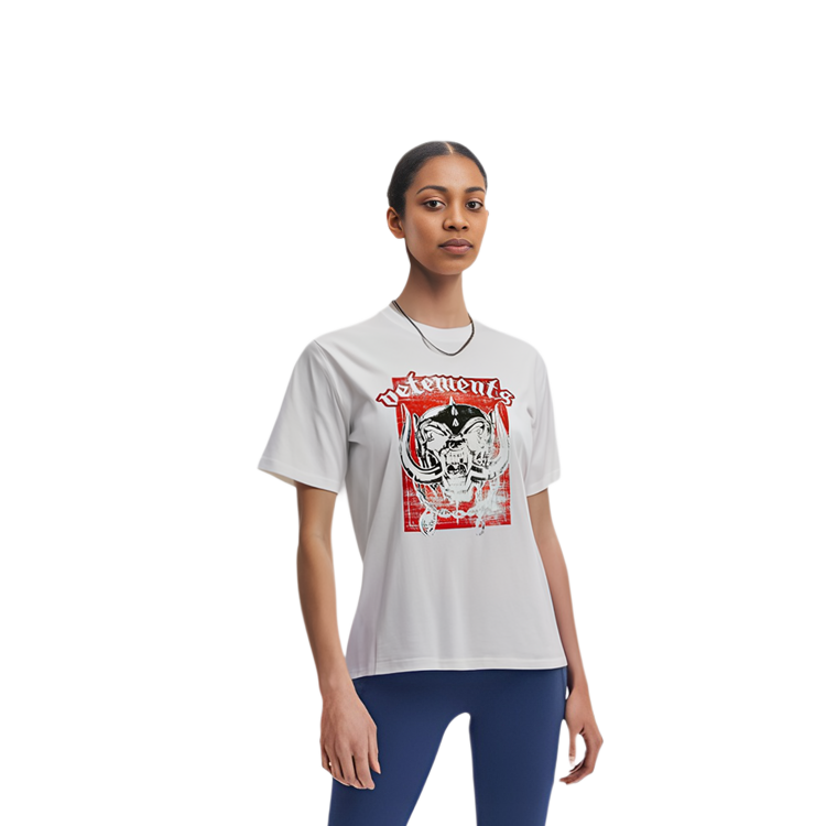 Sizing Vetements Kemeja-T Putih Unisex dengan Cetakan Huruf Tengkorak UAH21TR6671611