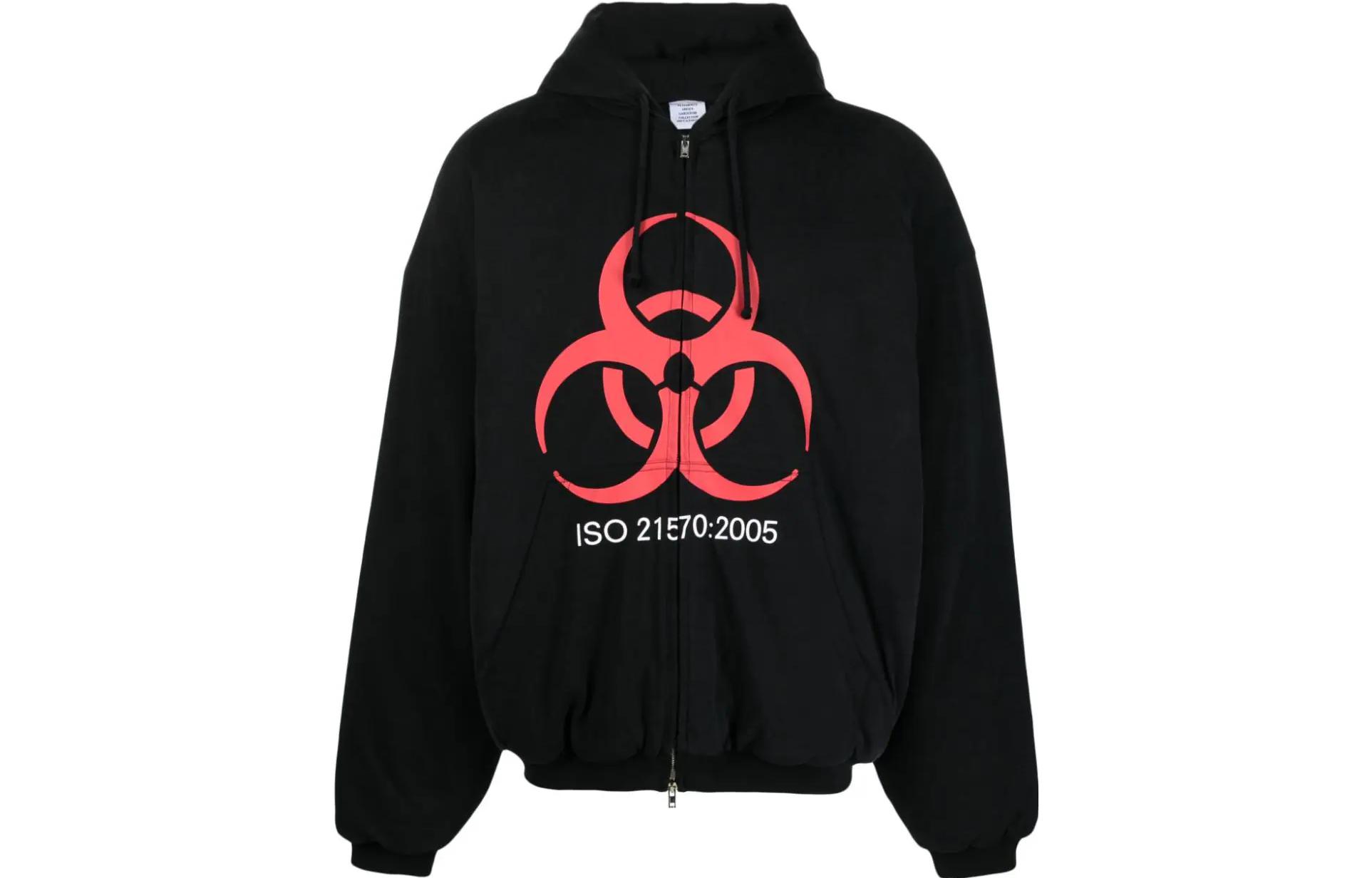 Vetements Zipper Letter Print Hoodie Unisex Black UE54HD560B-BLACK