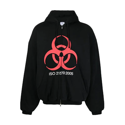 Vetements Zipper Letter Print Hoodie Unisex Black UE54HD560B-BLACK