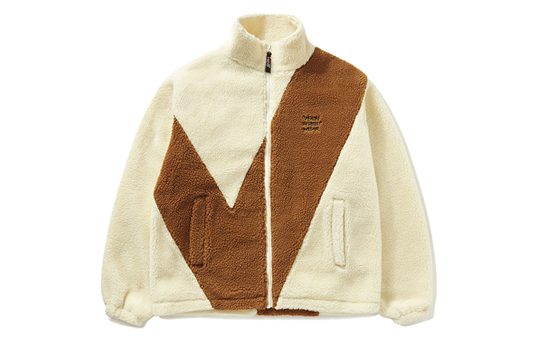 Vision Street Wear "Big V" Colorblock Zip Retro College Jacket Khaki Unisex V223NN900511