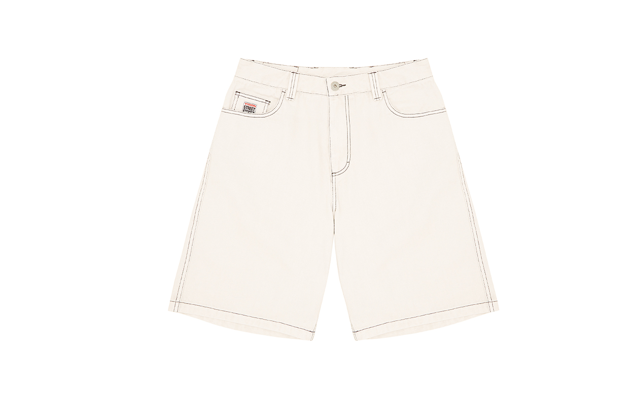 Vision Street Wear Classic Retro White Denim Shorts Unisex Mid-Rise Style V241NE800401