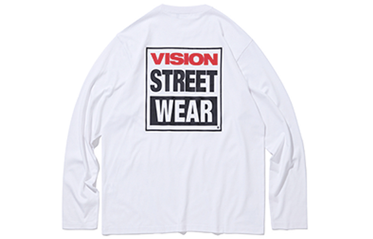 Vision Street Wear Classic Unisex White Long-Sleeve Crewneck Streetwear Tee V000NC000201