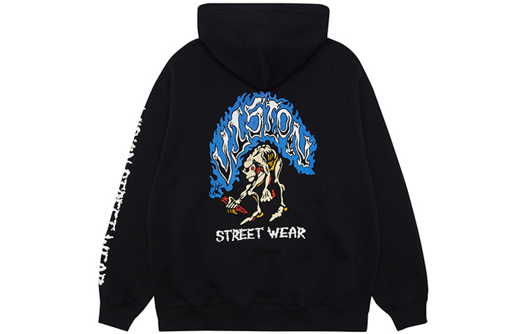 Vision Street Wear Flame Series Geometric Logo Loose Hoodie Unisex Black V223NB600202