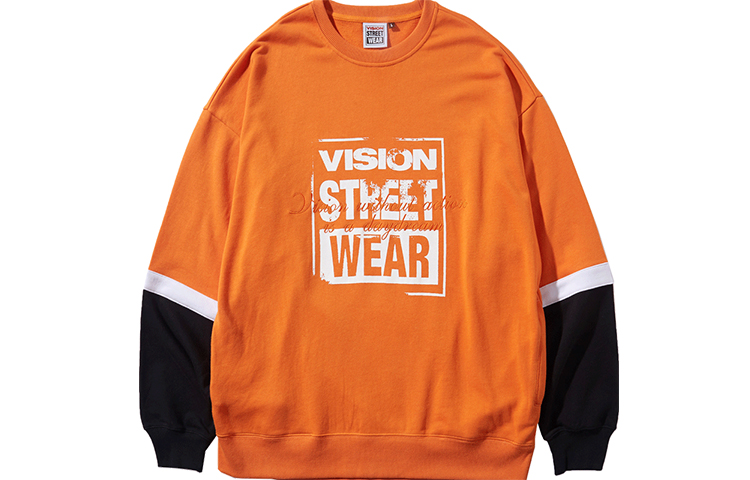 Vision Street Wear Letter Logo Print Patchwork Pullover Sweatshirt Orange Unisex V203NB905345