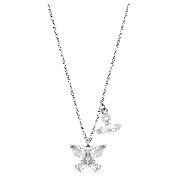 Vivienne Westwood 24 Butterfly Pattern Brass Necklace Unisex Couple Silver 630203E702P102