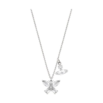 Vivienne Westwood 24 Butterfly Pattern Brass Necklace Unisex Couple Silver 630203E702P102