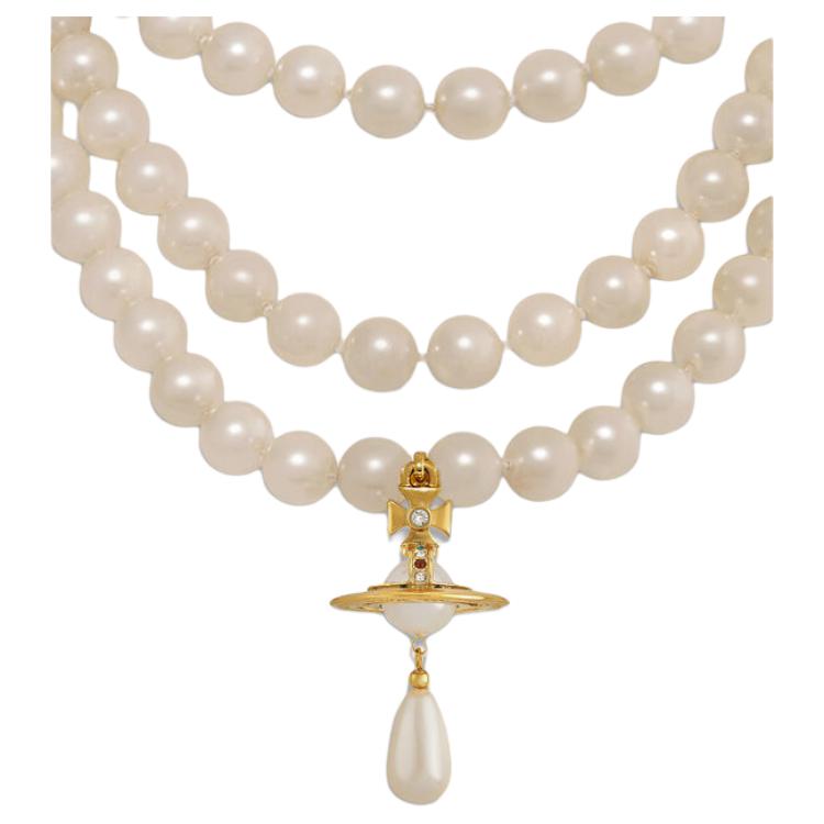 Vivienne Westwood 3D Orb Pendant Brass Pearl Crystal Necklace White Women 8050568223412
