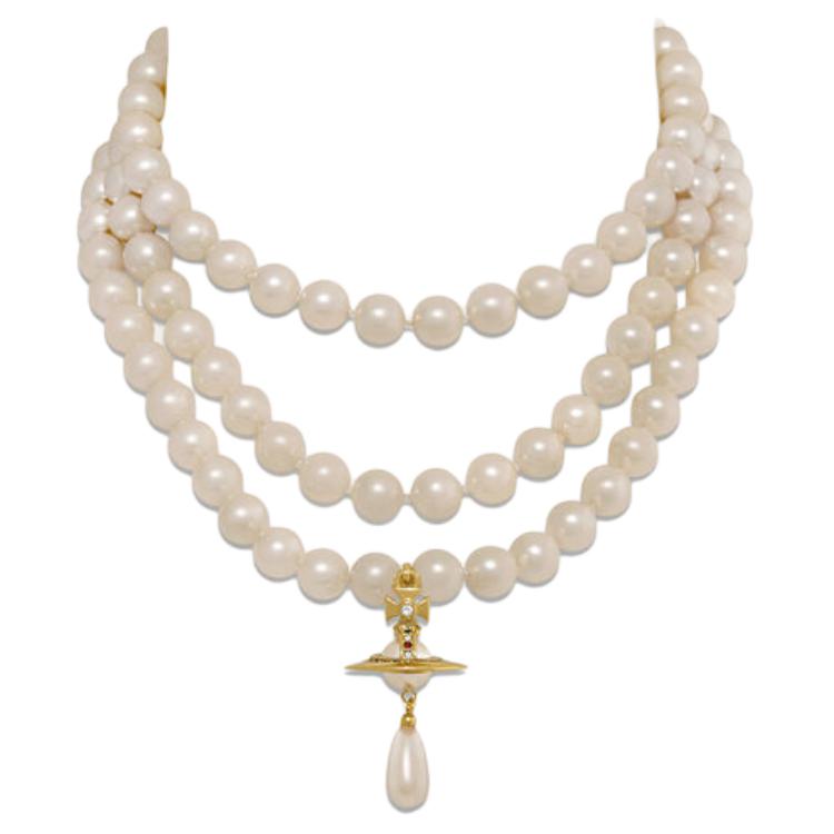 Vivienne Westwood 3D Orb Pendant Brass Pearl Crystal Necklace White Women 8050568223412 圖 3