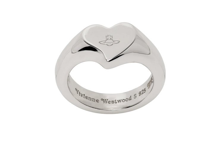 Vivienne Westwood 925 Silver Heart Saturn Stamp Ring Unisex Couple Design 64040061W004W004