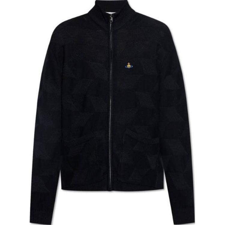 Order Vivienne Westwood Sweater Hitam Rajut dengan Logo Bordir dan Resleting. 2701001TY002MN401