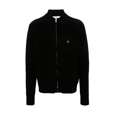 Vivienne Westwood Black V-Neck Zipper Knit Sweater with Logo Embroidery 27010016-Y0018-N401