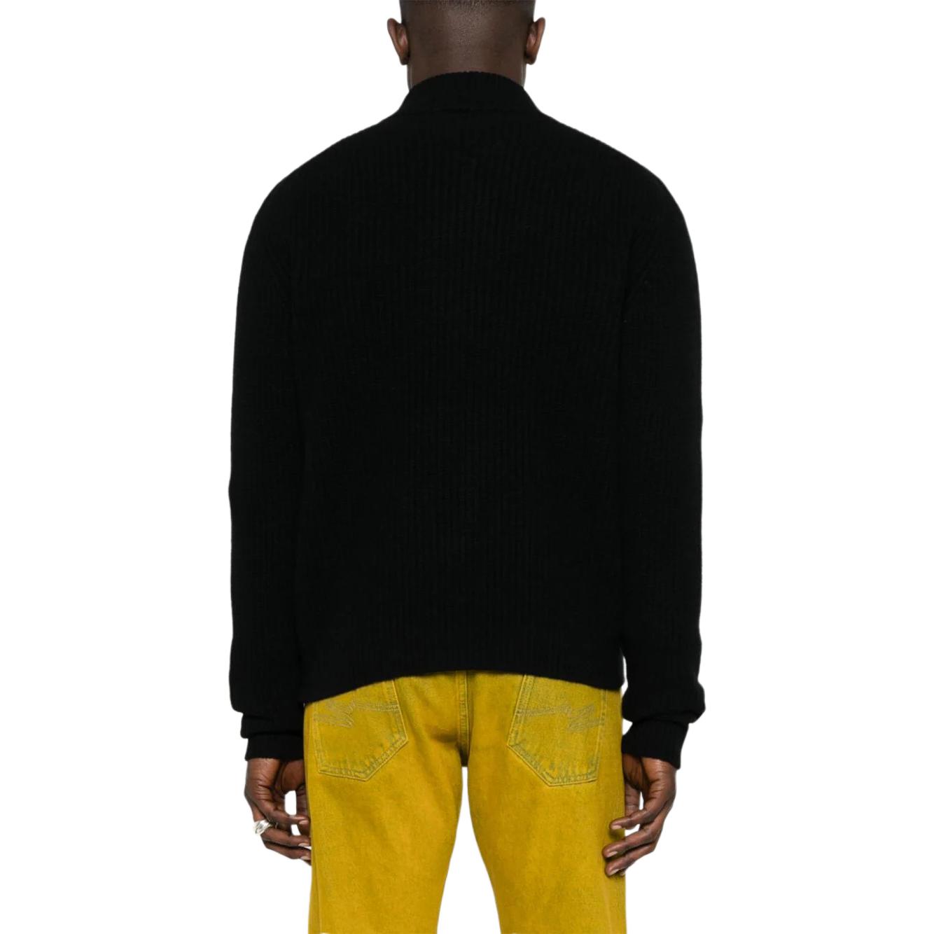 Shop 비비안 웨스트우드 블랙 브이넥 지퍼 니트 스웨터 로고 자수 27010016-Y0018-N401