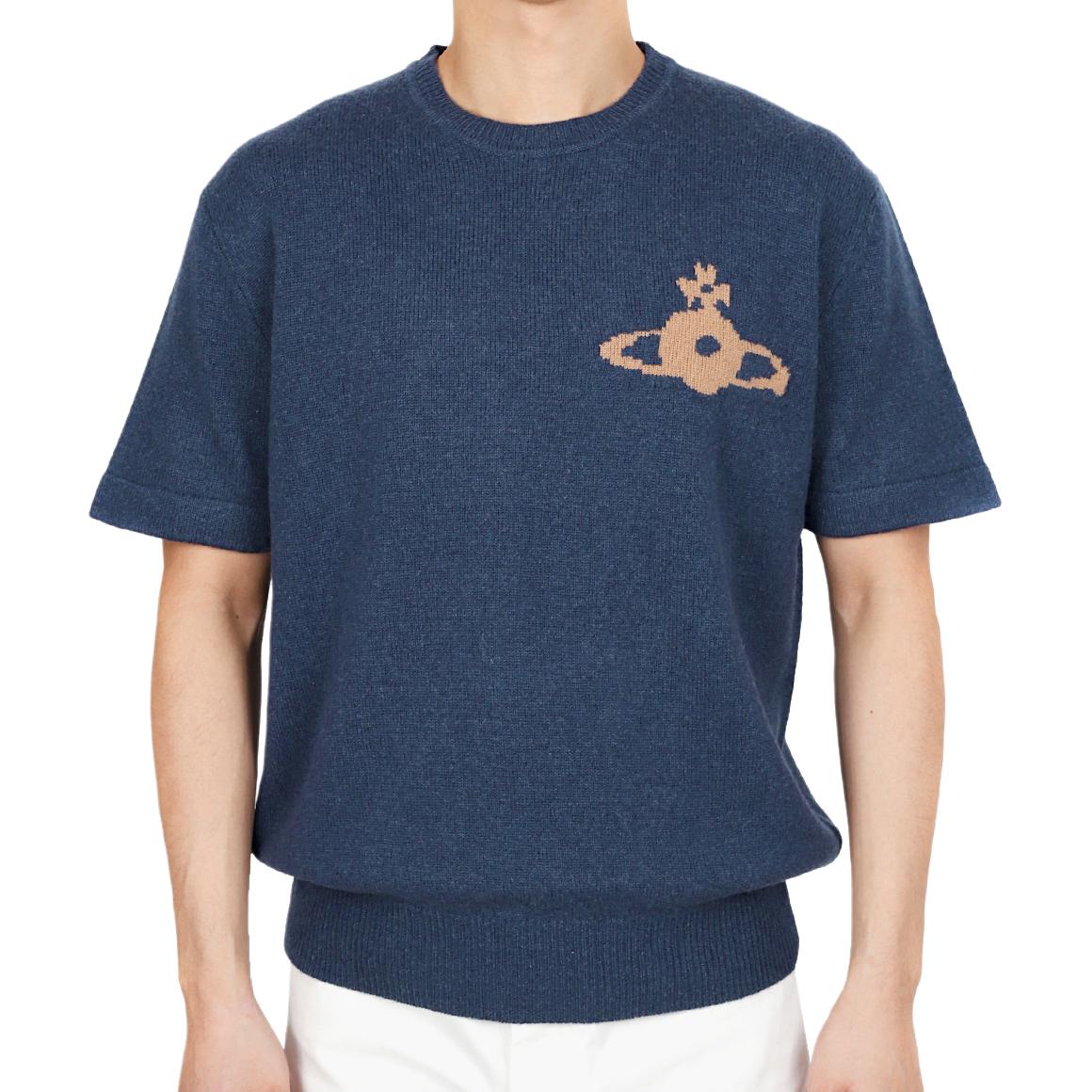Vivienne Westwood  Blue Crewneck Logo Graphic Knit Sweater Short Sleeve 27010013-Y0018-K409