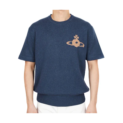 Vivienne Westwood Blue Crewneck Logo Graphic Knit Sweater Short Sleeve 27010013-Y0018-K409