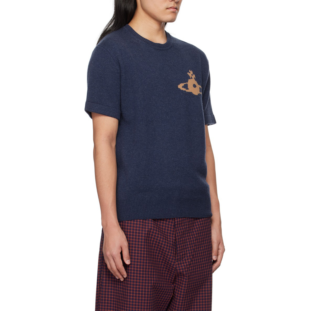 Purchase ヴィヴィアンウエストウッド ブルークルーネックロゴグラフィック半袖ニットセーター 27010013-Y0018-K409