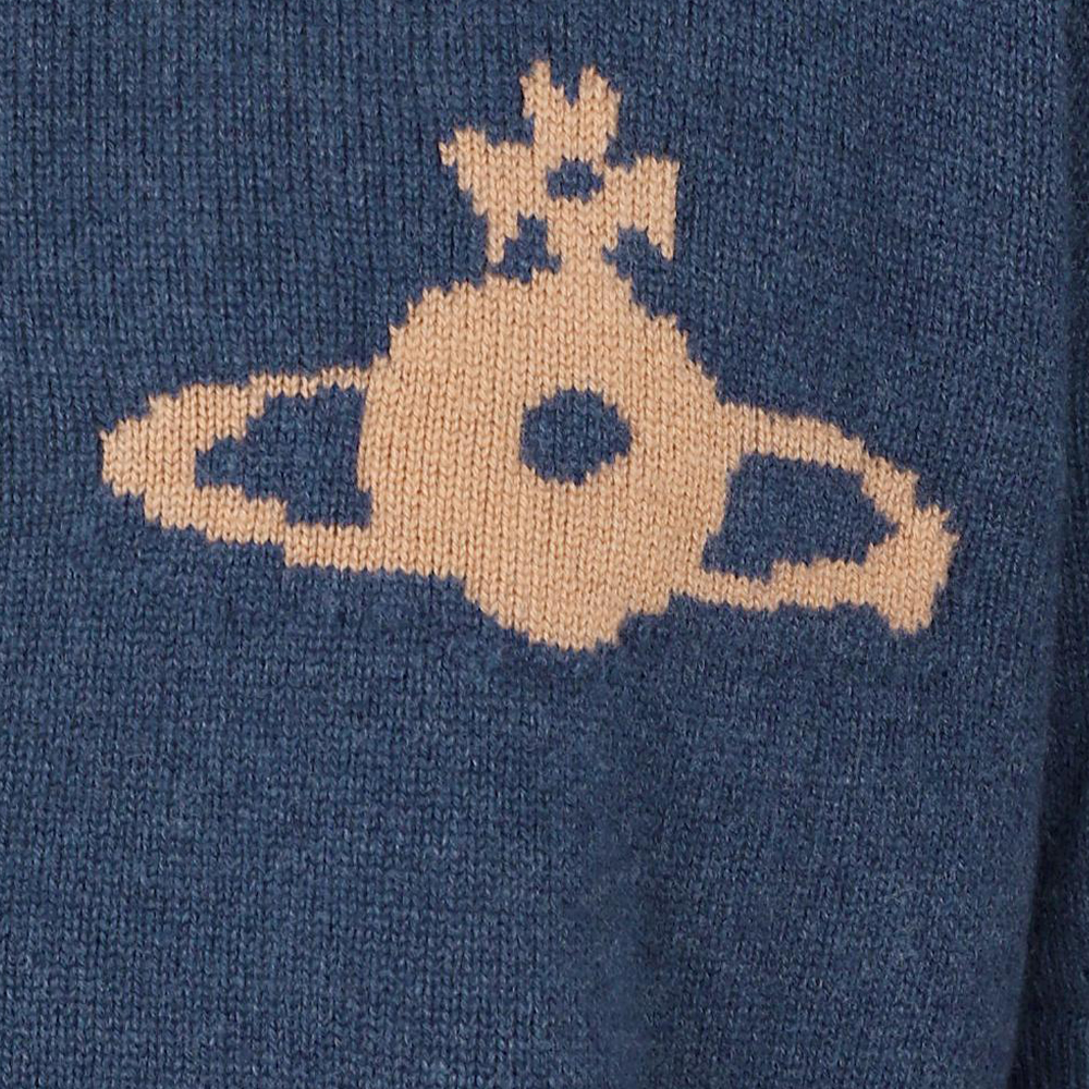 Cheap ヴィヴィアンウエストウッド ブルークルーネックロゴグラフィック半袖ニットセーター 27010013-Y0018-K409