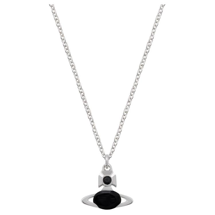 Vivienne Westwood  Saturn Pendant Black Crystal Brass Necklace Silver. 630203DL02P171