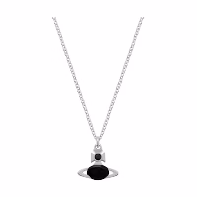 Vivienne Westwood Saturn Pendant Black Crystal Brass Necklace Silver. 630203DL02P171