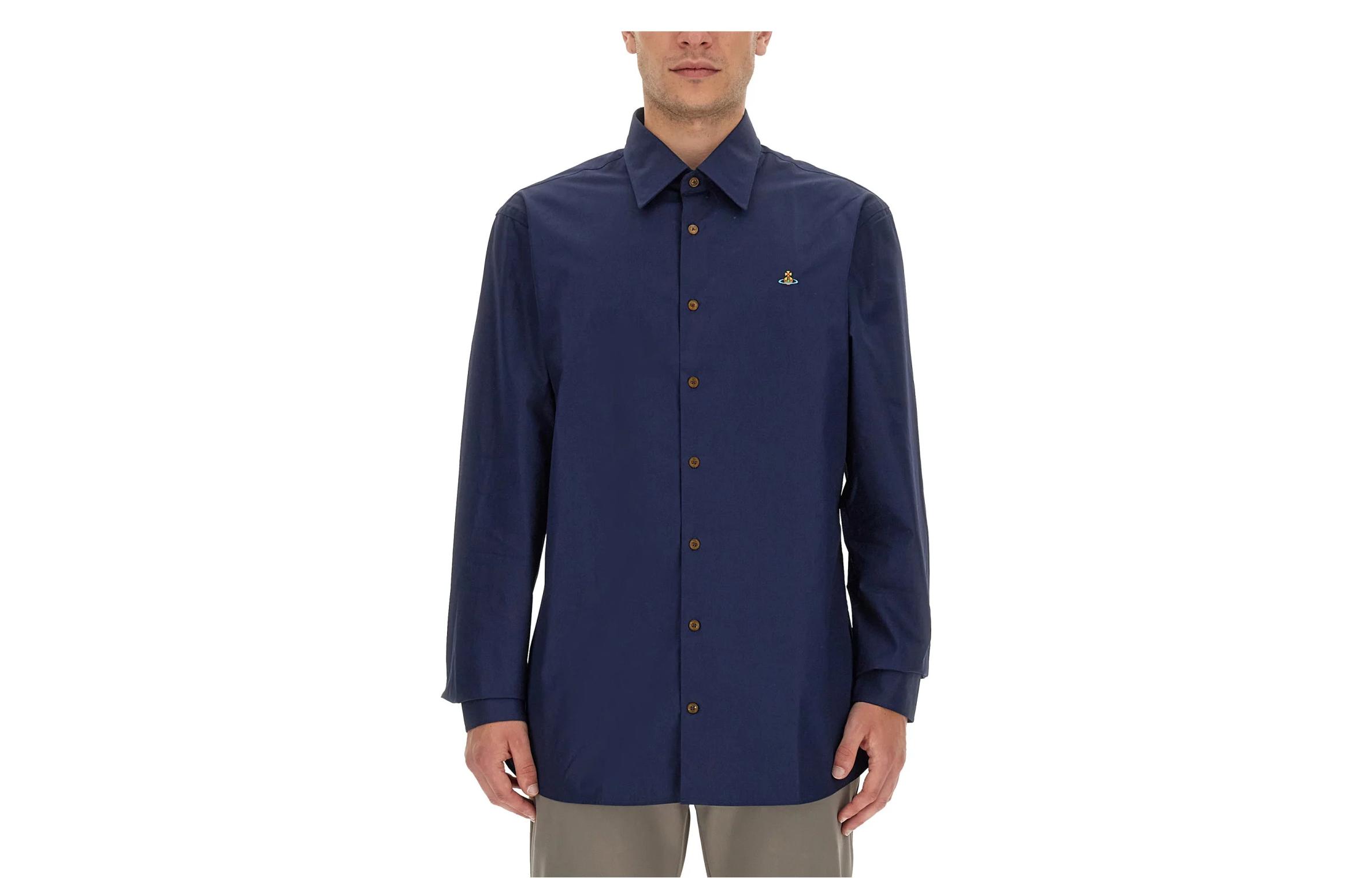 Order 薇薇安·威斯特伍德纯色蓝色长袖纽扣衬衫 2401000JW009QK410