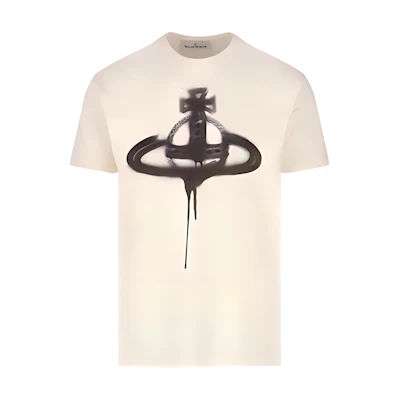 Vivienne Westwood SS23 Saturn Graffiti Logo T-Shirt Off-White 3G010011J001MGOE407