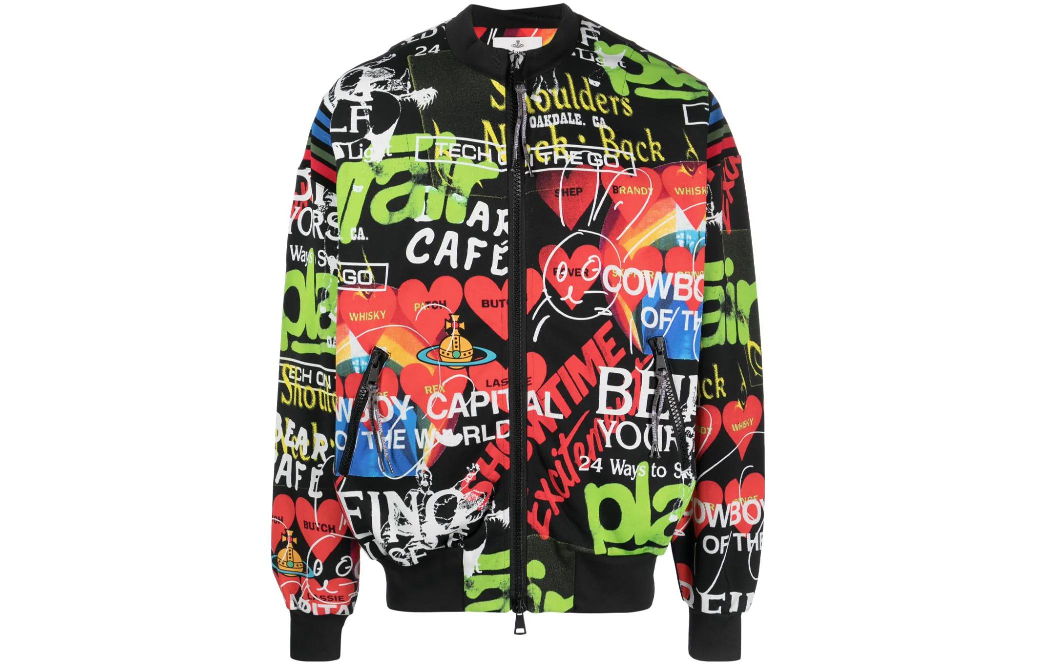 Vivienne Westwood All-Over Print High Neck Zip Jacket Black 2I010009J005BO301