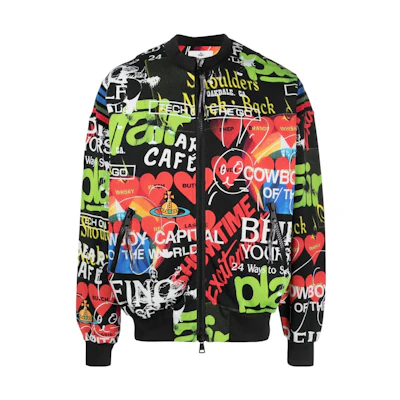 Vivienne Westwood All-Over Print High Neck Zip Jacket Black 2I010009J005BO301