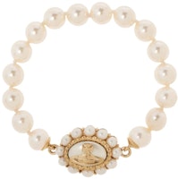 Vivienne Westwood Amaya Brass Baroque Pearl Saturn Logo Bracelet Unisex Gold. 6103008902R107R107 Vivienne Westwood Amaya Brass Baroque Pearl Saturn Logo Bracelet Unisex Gold. 6103008902R107R107