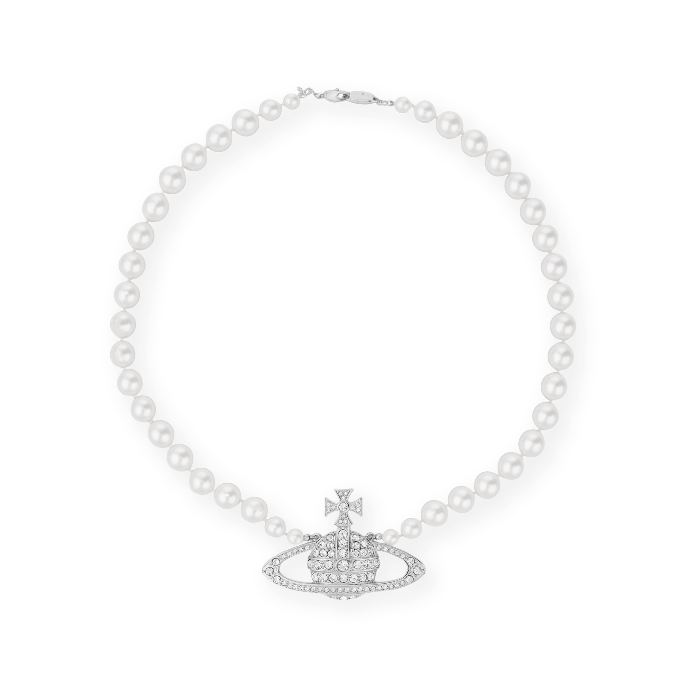 Vivienne Westwood Bas Relief Pearl Saturn Necklace Silver  Accessories. 6301009902P104P104