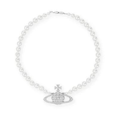 Vivienne Westwood Bas Relief Pearl Saturn Necklace Silver Accessories. 6301009902P104P104
