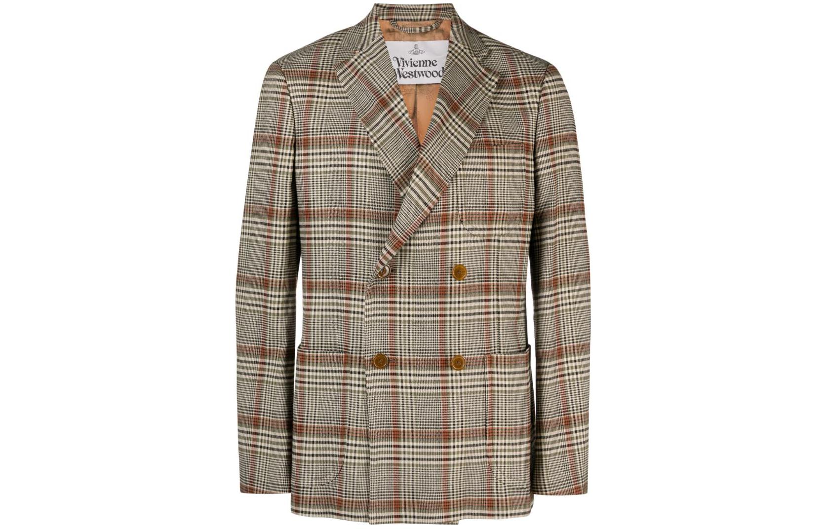 Vivienne Westwood Brown Plaid Double-Breasted Long Sleeve Jacket 2301001AW00M6