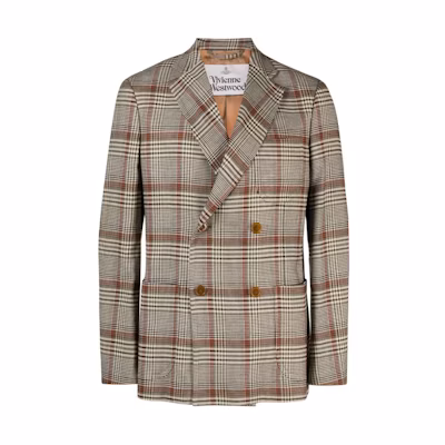 Vivienne Westwood Brown Plaid Double-Breasted Long Sleeve Jacket 2301001AW00M6