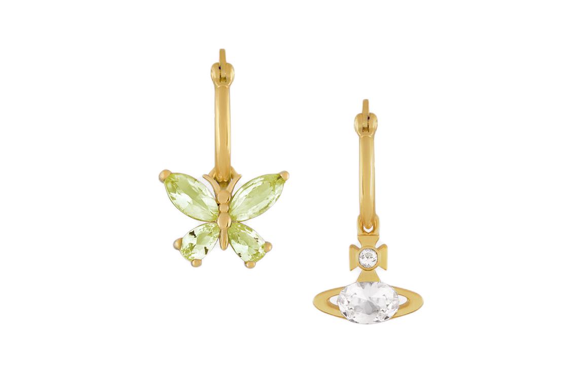 Vivienne Westwood Butterfly & Saturn Design Brass Earrings Unisex Gold. 8050889781721