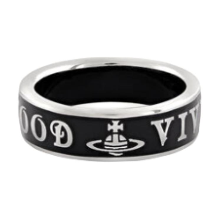 Vivienne Westwood Conduit Street Ring Black Recycled Silver Unisex Couple Ring. 6404001701P107P107