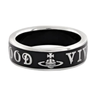 Vivienne Westwood Conduit Street Ring Black Recycled Silver Unisex Couple Ring. 6404001701P107P107