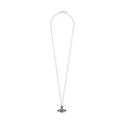Vivienne Westwood Darlene Saturn Necklace Silver/Black with Blue Crystals. 630203CA02S338