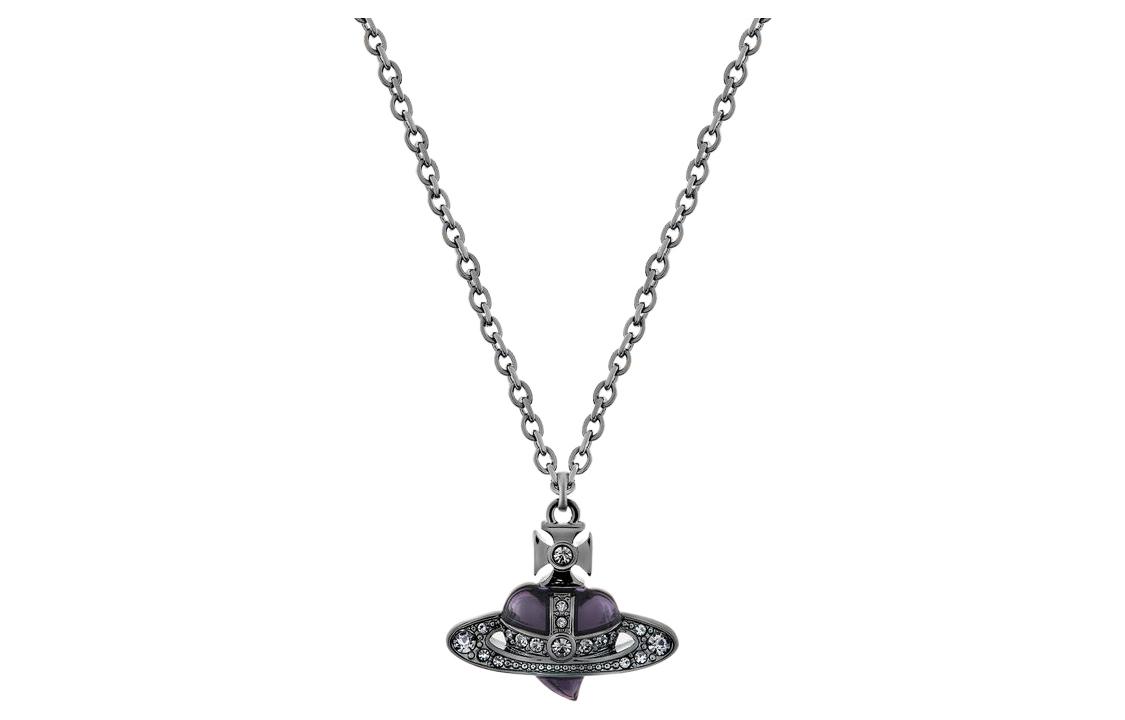 Vivienne Westwood Diamante Heart Pendant Necklace Unisex Gunmetal情侣款 630203BV02S326S326