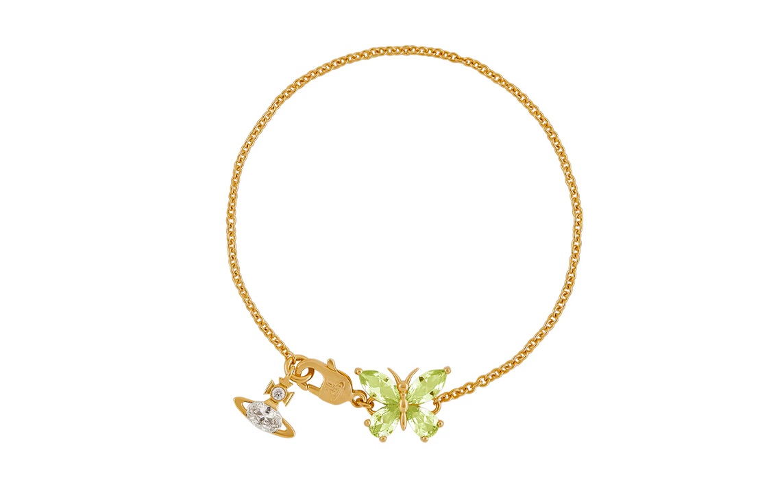Vivienne Westwood Elianne Butterfly Saturn Pendant Gold Bracelet Unisex. 6102023402R750