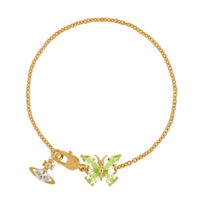 Vivienne Westwood Elianne Butterfly Saturn Pendant Gold Bracelet Unisex. 6102023402R750