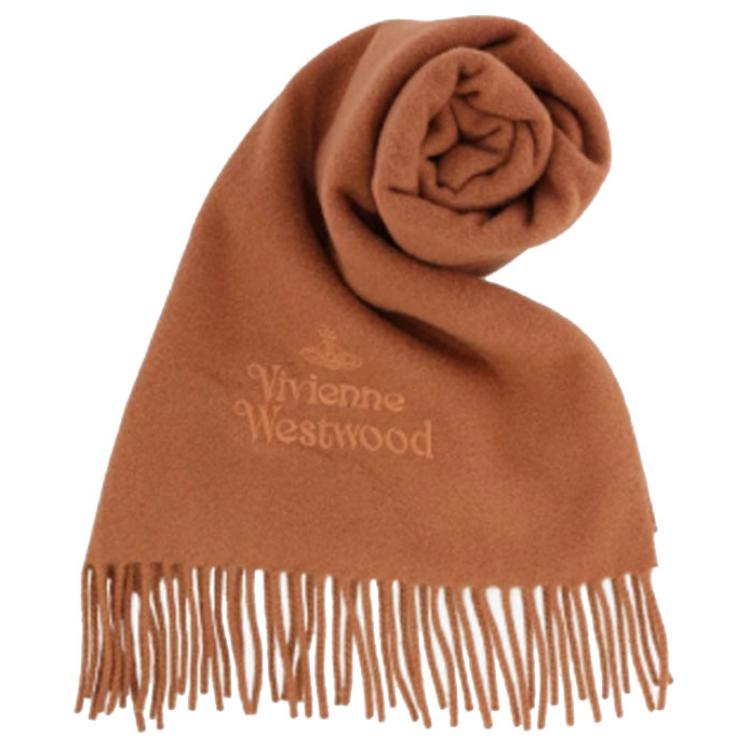 Vivienne Westwood Embroidered Lambswool Scarf Unisex Cinnamon Color 81030007W001ZC410