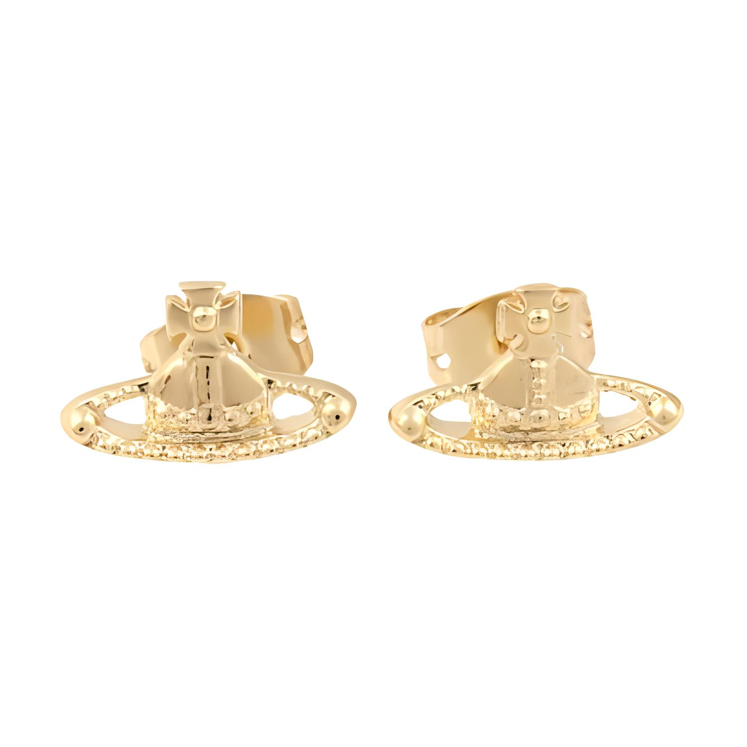 Vivienne Westwood Farah Gold Saturn Textured Engraved Earrings Unisex Couple Style 6201001502R001