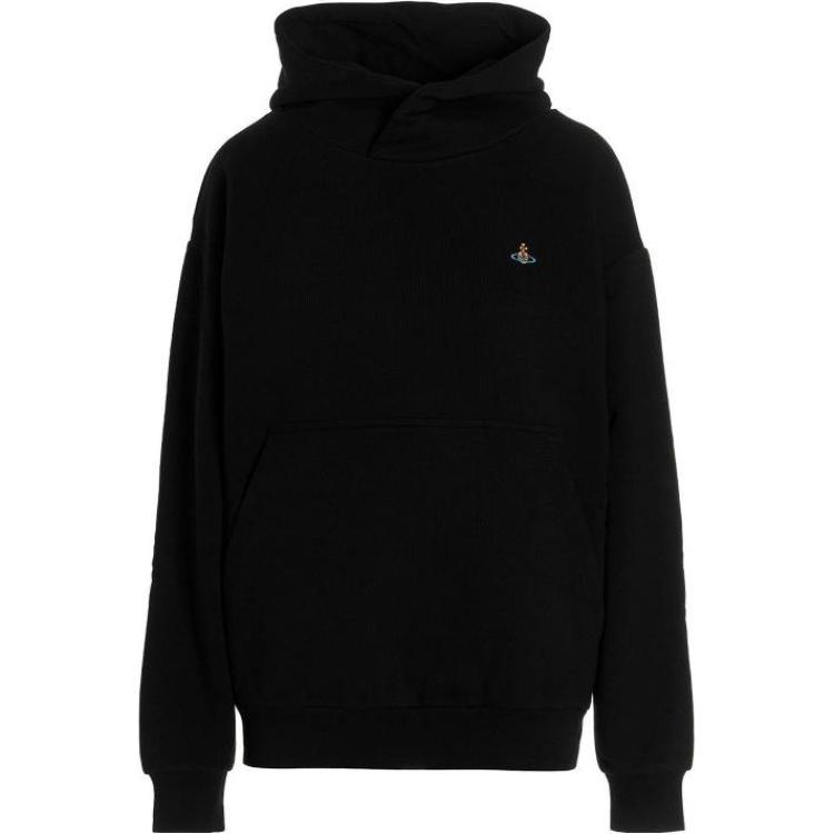Vivienne Westwood FW22  Black Hoodie with Saturn Logo Embroidery. 3I010003J0006PON401