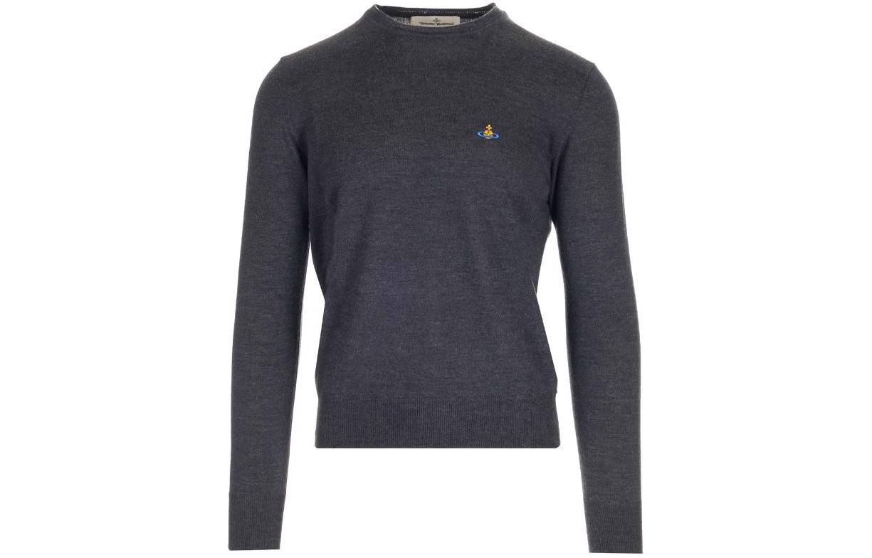 Vivienne Westwood FW22 Saturn Logo Embroidered Crewneck Sweater Men Dark Grey 2701000CY0006P411