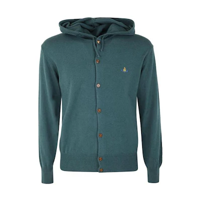 Vivienne Westwood FW22 Solid Button Long-Sleeve Sweatshirt Green Mens 3803000GY000EM406