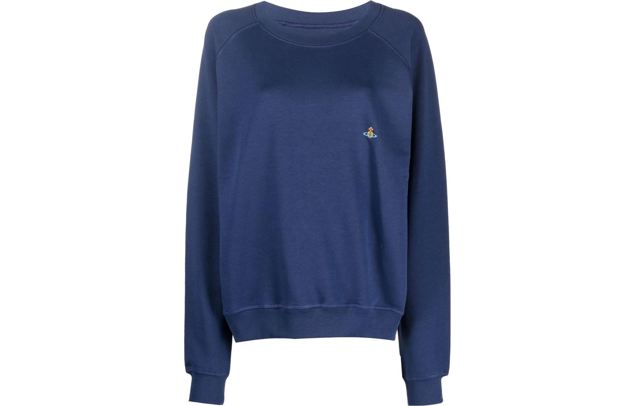 Vivienne Westwood FW22 Solid Saturn Logo Embroidered Pullover Sweatshirt Blue 3I010004J0006