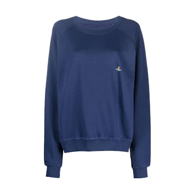 Vivienne Westwood FW22 Solid Saturn Logo Embroidered Pullover Sweatshirt Blue 3I010004J0006