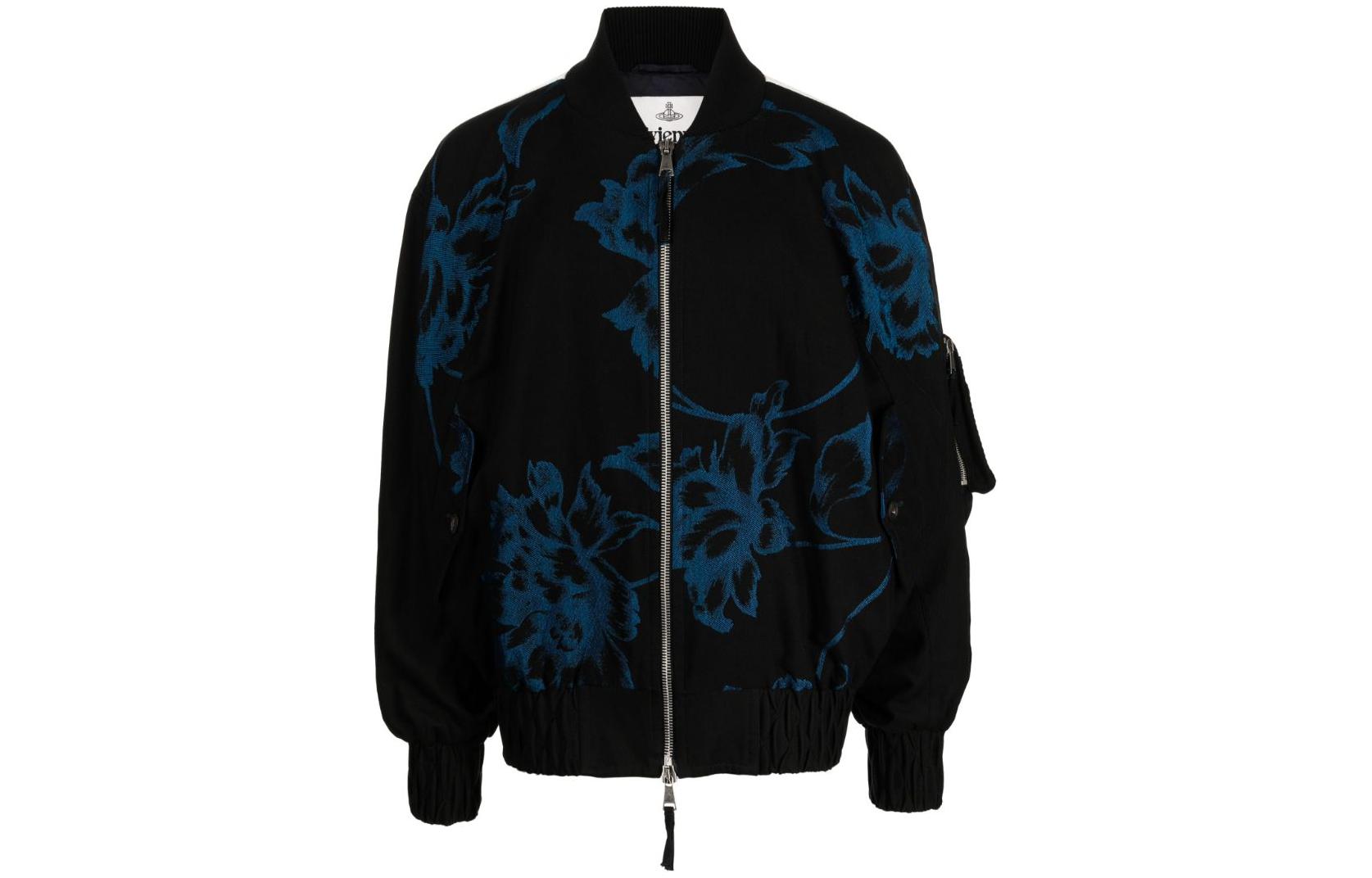 Vivienne Westwood FW23 Floral Print Zip Casual Jacket Navy Blue S25AM0281S52678