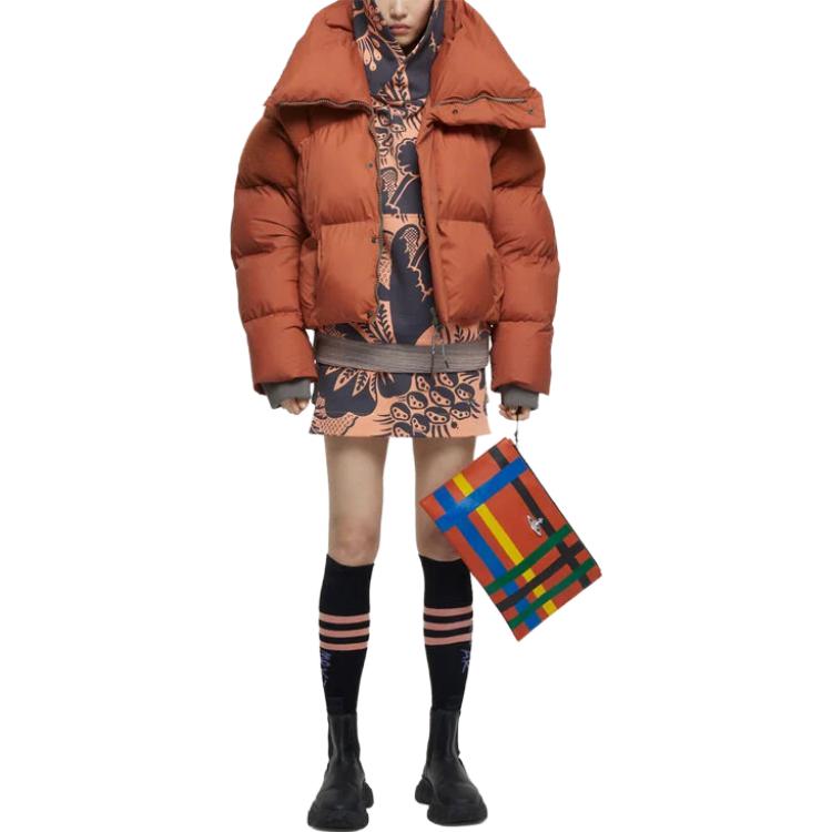 Vivienne Westwood FW23 Unisex Orange Puffer Jacket with Zip and Stand Collar 33030007C003CF405
