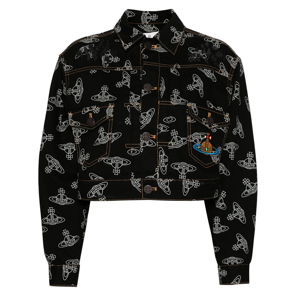 Vivienne Westwood FW24 Logo Jacquard Lapel Black Denim Jacket 19010018W00XNN301