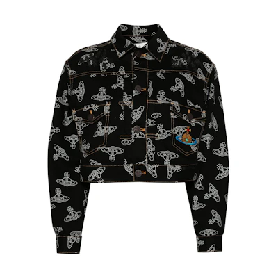 Vivienne Westwood FW24 Logo Jacquard Lapel Black Denim Jacket 19010018W00XNN301
